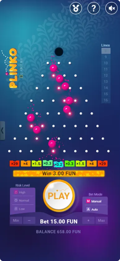 Plinko dobitak od 3.00 FUN nakon završene runde